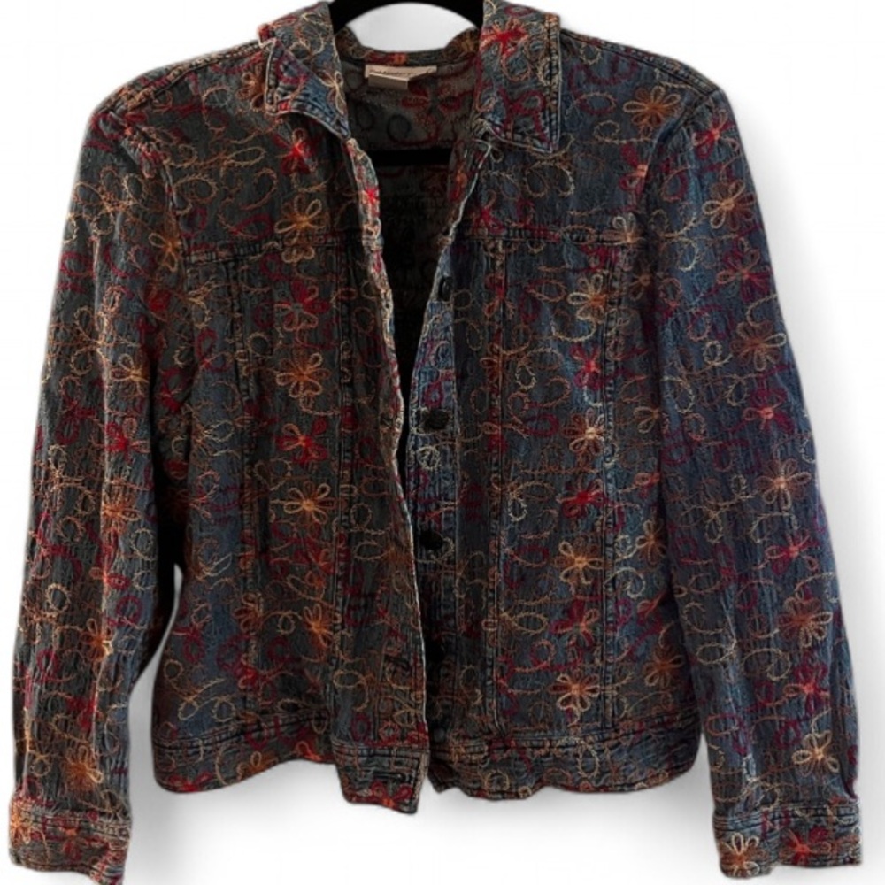 Coldwater Creek Colorful Embroidered Denim Jacket